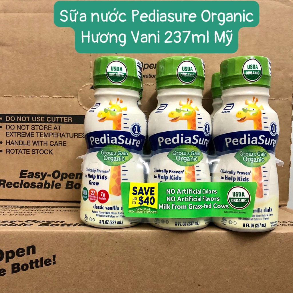 ❤️ Sữa Nước Pediasure Grow & Gain Organic Non-GMO Mỹ, Hương Vani tự nhiên thơm ngon [Date 12/2021]