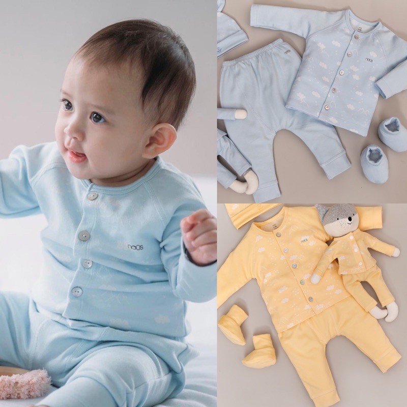 Bộ Nous cài thẳng dài mây vàng/xanh/0-12m