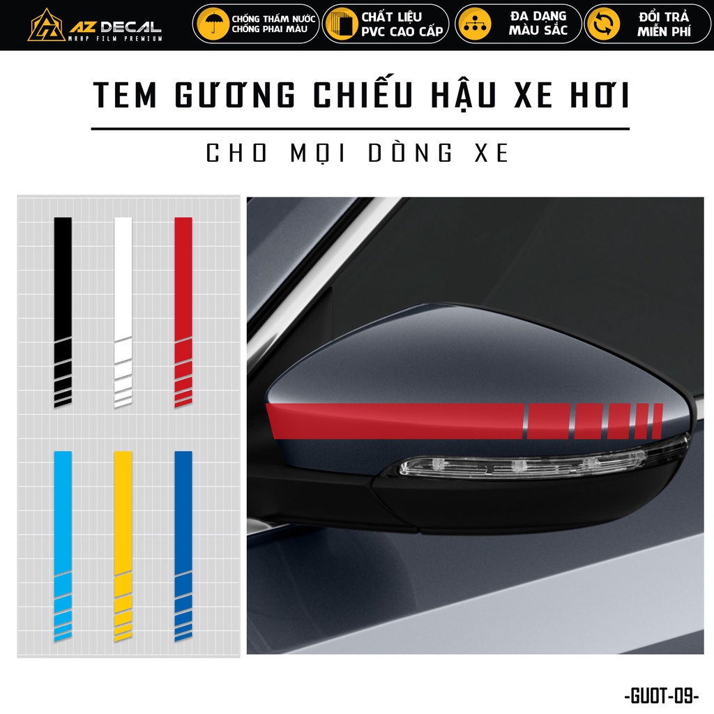 Decal Gương Xe Hơi Thiết Kế Năng Động | GUOT09 | Tem Dán Xe Ô Tô Oto Gương Chiếu Hậu Xe Tải Taxi .. Chống Nước