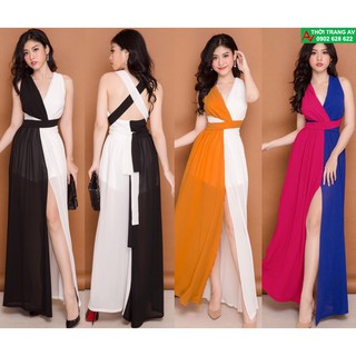 Đầm maxi dạ hội hở lưng phối 2 màu đầy quyến rũ - AV5912