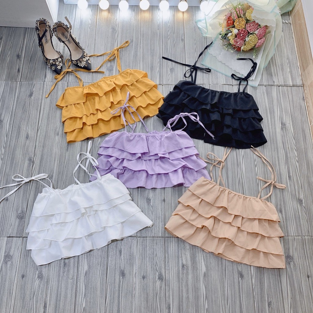 [ Mã WASTAPR giảm 10K đơn 50K] ÁO 2 DÂY 4 TẦNG BÈO - FREESIZE DƯỚI 55KG - CAROTSHOP