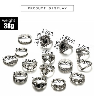 Set 15 Nhẫn Mạ Bạc Đính Đá Pha Lê Đen