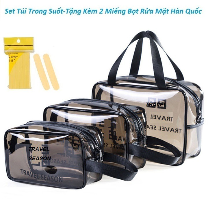 SET TÚI NHỰA TRONG SUỐT ĐỰNG ĐỒ CÁ NHÂN-TÚI ĐỰNG MỸ PHẨM TRANG ĐIỂM-TẶNG 2 MIẾNG BỌT RỬA MẶT HÀN QUỐC TMP5