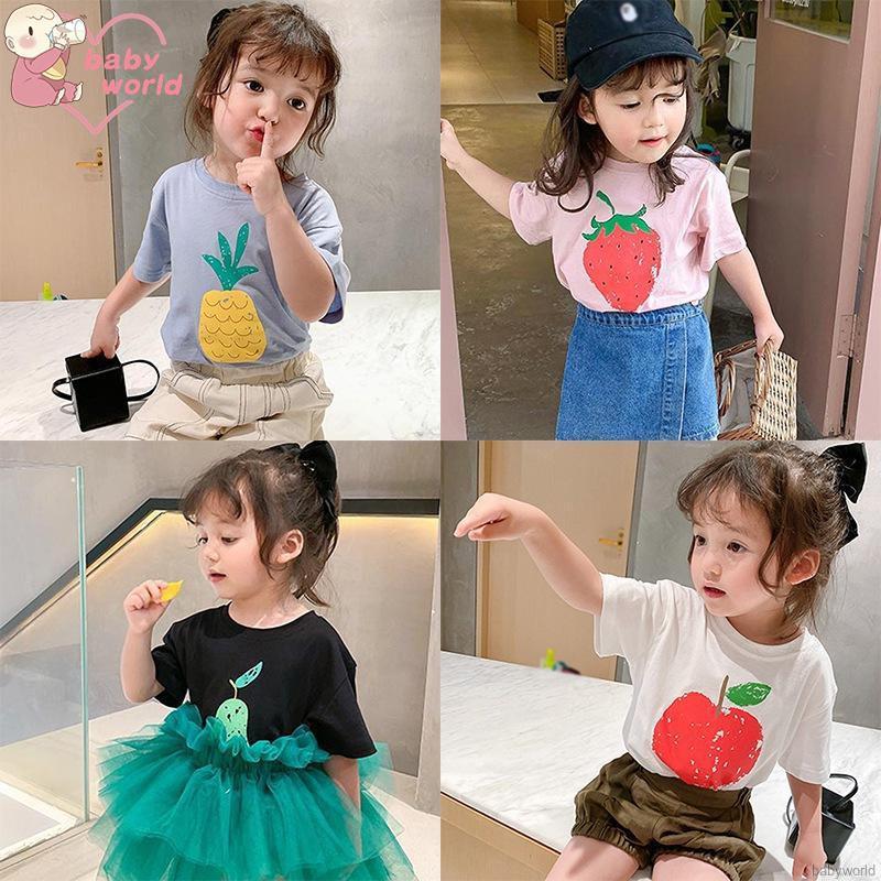 Áo Thun Ngắn Tay In Hình Trái Cây Kiểu Hàn Quốc Xinh Xắn Cho Bé Gái