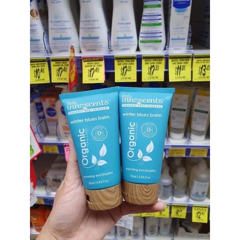 Dầu bôi ấm ngực phòng ngừa cảm cúm,giảm ho,nghẹt mũi từ Khuynh Diệp Little Innoscents winter blue balm Úc