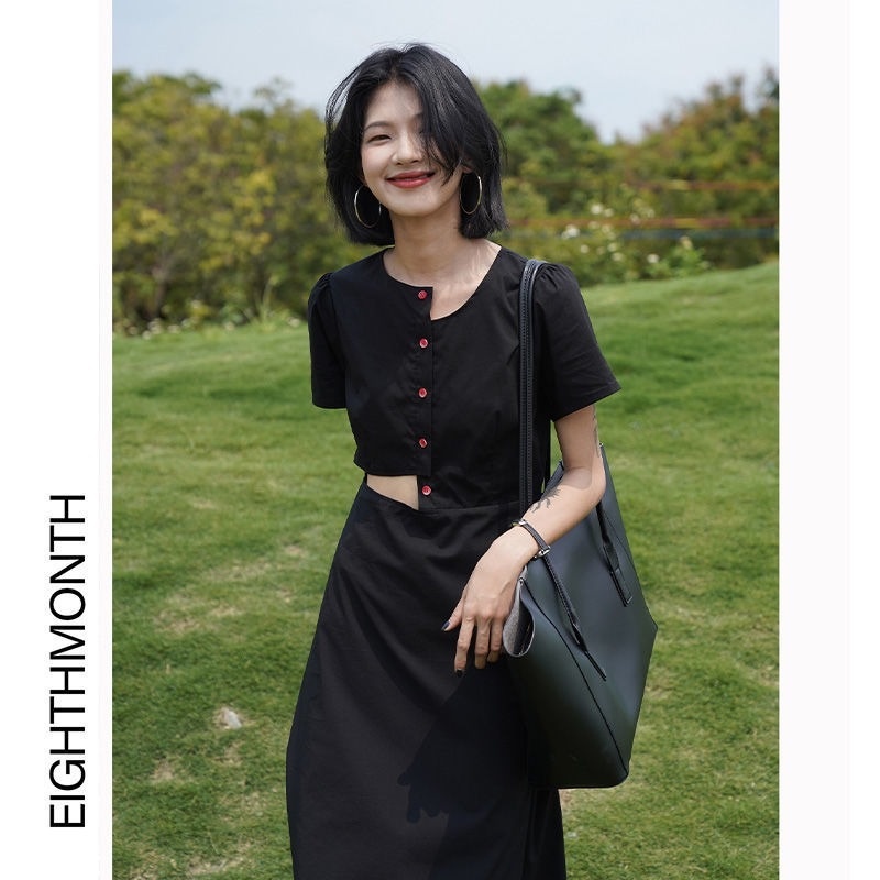 Đầm Đen Phong Cách Retro Pháp Hợp Mùa Xuân Thu