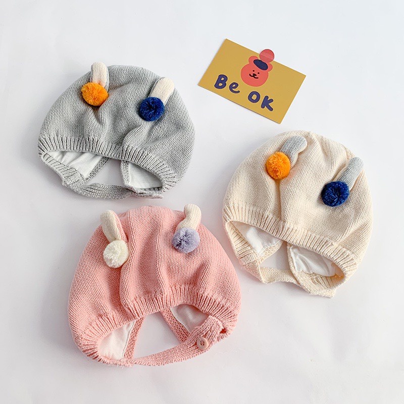 Mũ len quả bông đáng yêu cho bé có cúc cài tránh rơi mũ, mềm mịn