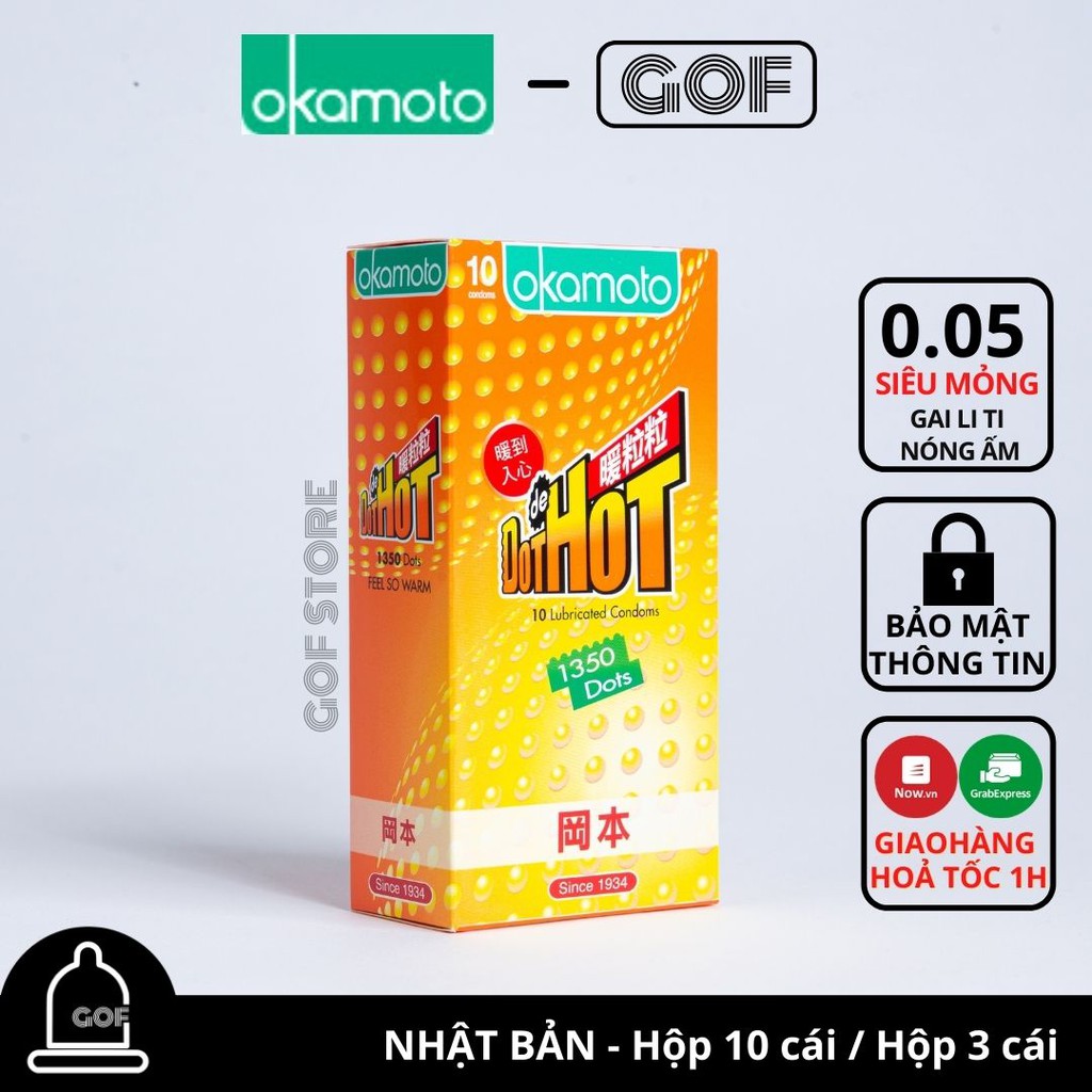 Bao cao su Okamoto Dot De Hot Gai nóng ấm chân thực Hộp 10 cái bcs - Chính Hãng - GoF Store