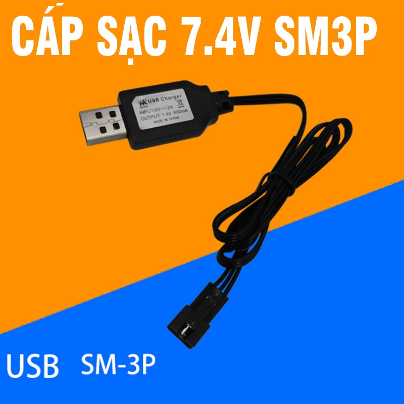 Cáp sạc 7.4v cổng nối SM 3P dùng sạc cho pin xe mô hình điều khiển từ xa