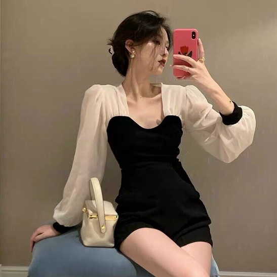 Đầm phối tay trắng tiểu thư dễ thương cute cho các nàng công sở đi chơi dạo phố