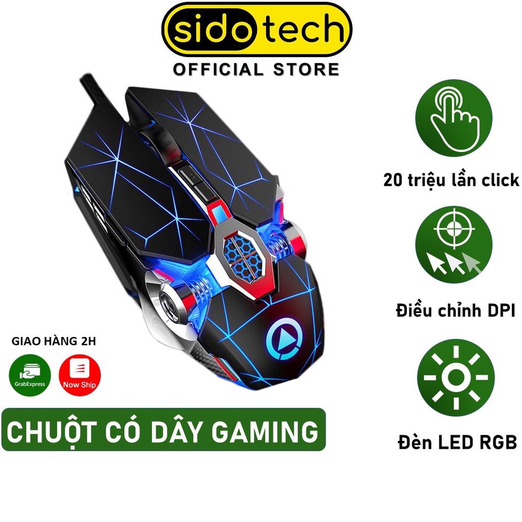 Chuột máy tính Gaming có dây SIDOTECH YINDIAO S7A gaming Esport 4 mức DPI không độ chễ Led RGB tắt tiếng chống ồn