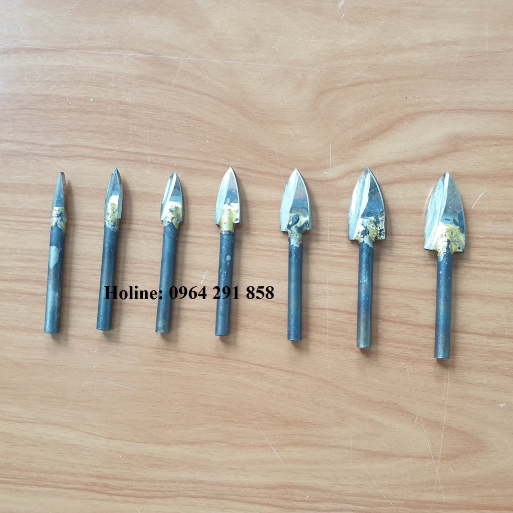 7 mũi phá gỗ lũa phá gốc cây làm bonsai 2 cạnh cán trục 6mm mũi phá gỗ tự chế mũi tạo sẹo gốc cây