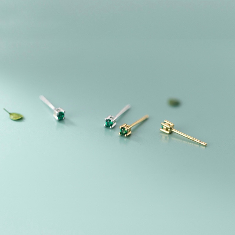 Bông tai nụ vuông bạc 925 đá xanh lá 2,5mm ✨✨ kèm hộp trang sức