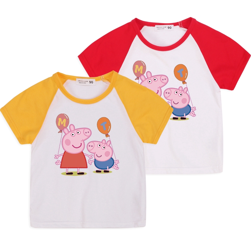 Áo Thun 100% Cotton Tay Ngắn Hình Heo Peppa 6 Màu Cho Bé