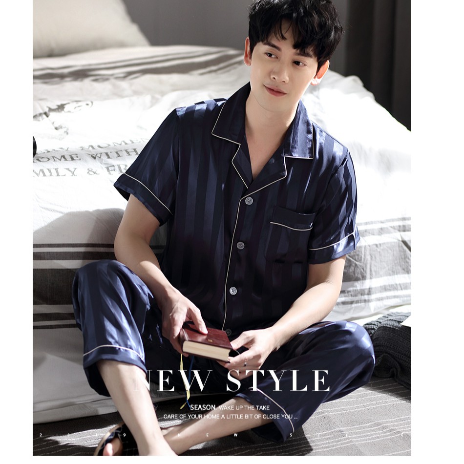 Bộ Cộc Tay Nam Satin Gấm  🎶 Bộ Mặc Nhà Mùa Hè Ngắn Tay Trung Niên 🎶   IVY628 | BigBuy360 - bigbuy360.vn