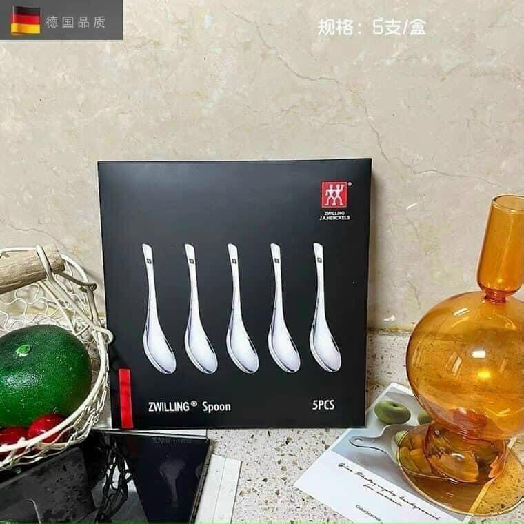 Set 5 Thìa Inox Cao Cấp Zwilling Đức Dáng Ngắn, FULLBOX , inox Cao Cấp Ăn Phở Cơm Cháo (SP200316)