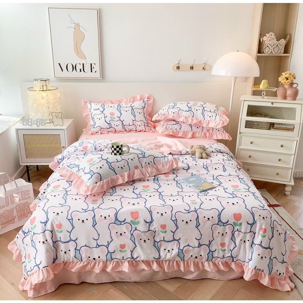 Bộ chăn ga gối cotton đũi Nhật, Sét 4 món chăn ga bèo mền trần hè thoáng mát mềm mại