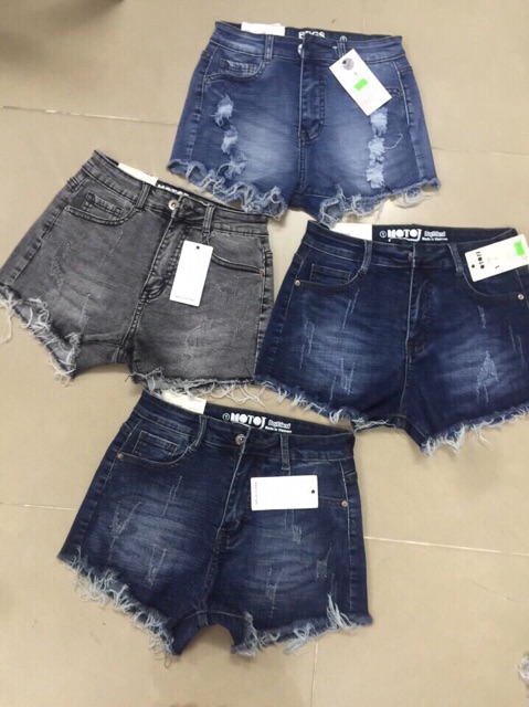 Quần sọt jeans lưng cao lai tua