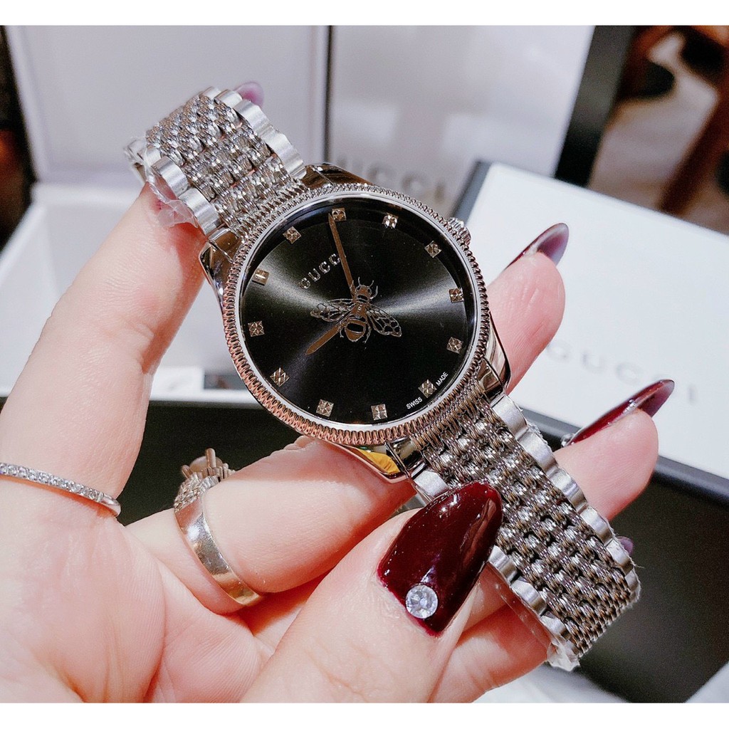 ĐỒNG HỒ NỮ Gucci_G_Timeless DÂY THÉP VỎ BẠC MÀU MẶT TRẮNG, XANH , ĐEN phong cách trẻ trung , khỏe khoắn năng động