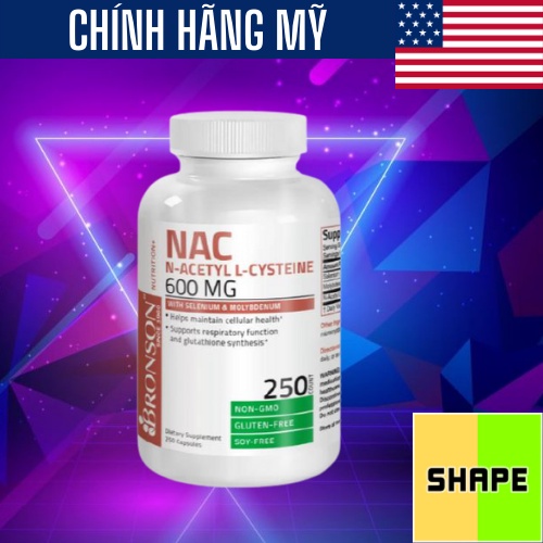 BRONSON NAC 600MG [250 Viên]  | N-Acetyl L-Cysteine - Giải Độc Gan - Chính Hãng The Shape