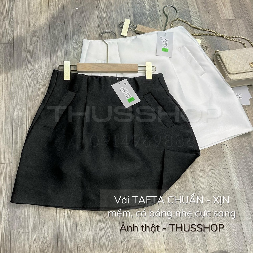 Chân Váy Dáng A Xòe Phồng Chất TAFTA Xịn Cao Cấp, Váy Ngắn Lưng Cao Phối Túi Thật Có Lót Trong THUS882