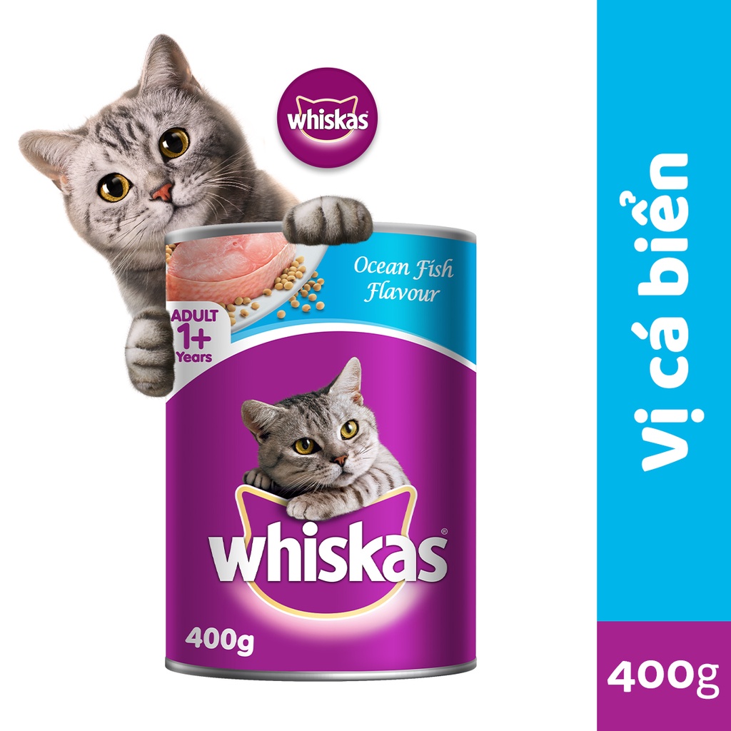 Thức Ăn Cho Mèo Trưởng Thành Dạng Pate WHISKAS Vị Cá Biển 400G (1 Lon)