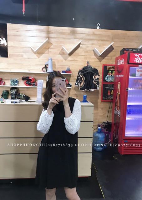 Đầm chữ A pha tay trắng siêu xinh ( video hình thật shop chụp )