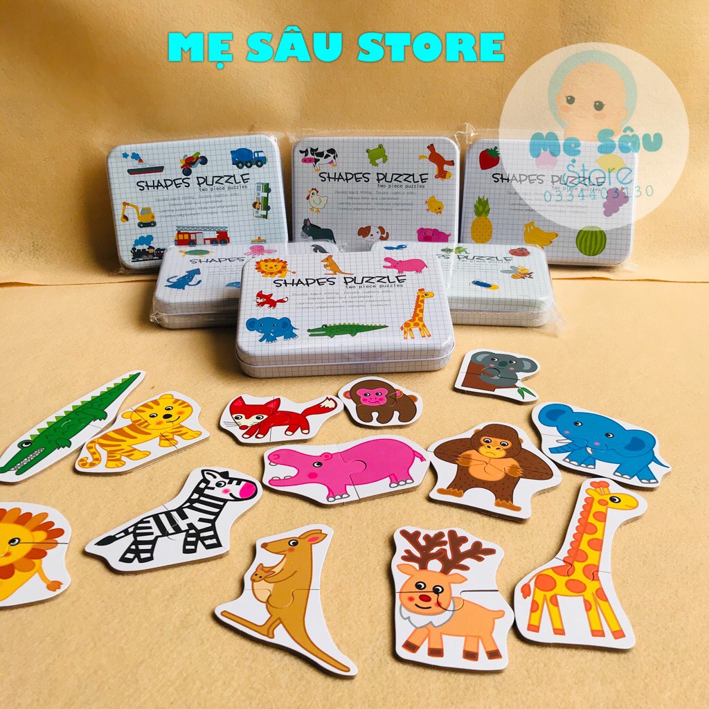 Đồ chơi bộ ghép hình 2 mảnh hộp sắt Shapes Puzzle thông minh cho bé