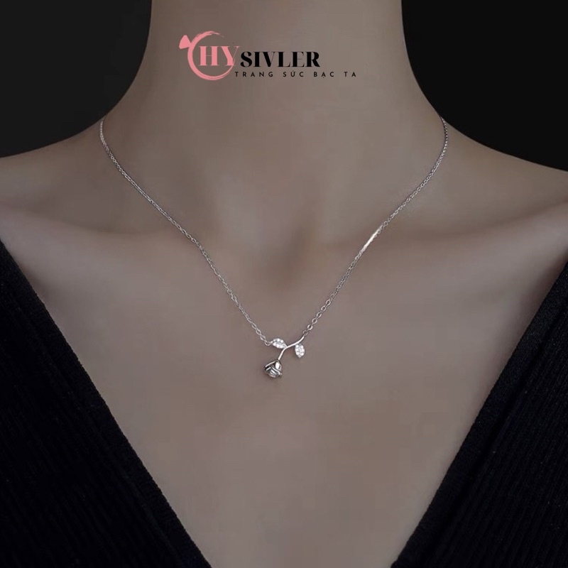 Dây chuyền bạc ta hoa hồng cành hồng nữ tính sang chảnh hoa hồng đúc đặc dây chuyền nữ bạc thật giá rẻ