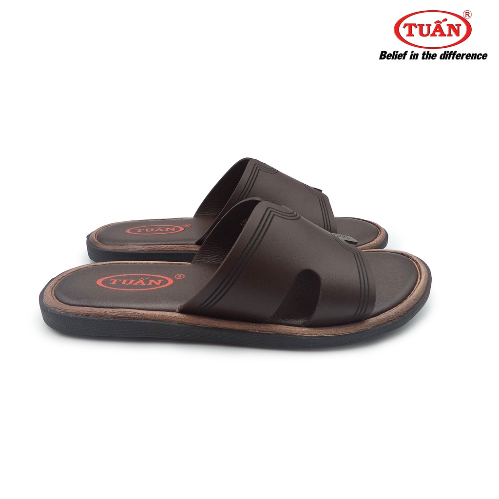 Dép da nam quai bảng ngang da bò tự nhiên thương hiệu Tuấn DXHU-83G