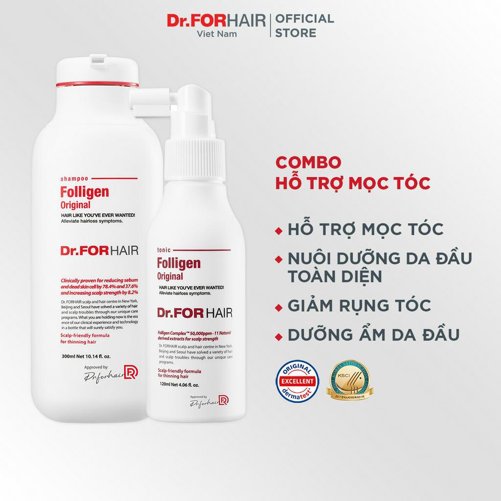 Combo gội dưỡng hỗ trợ mọc tóc giảm rụng tóc nuôi dưỡng da đầu Dr.FORHAIR Original Shampoo x Tonic Original