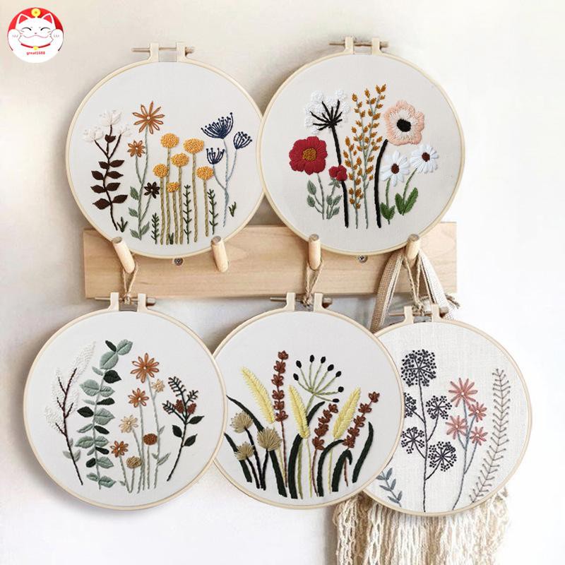 Garden Embroidery Kit Color Threads and Tools Kit Easy Embroidery Starter Kit For Home Outdoor