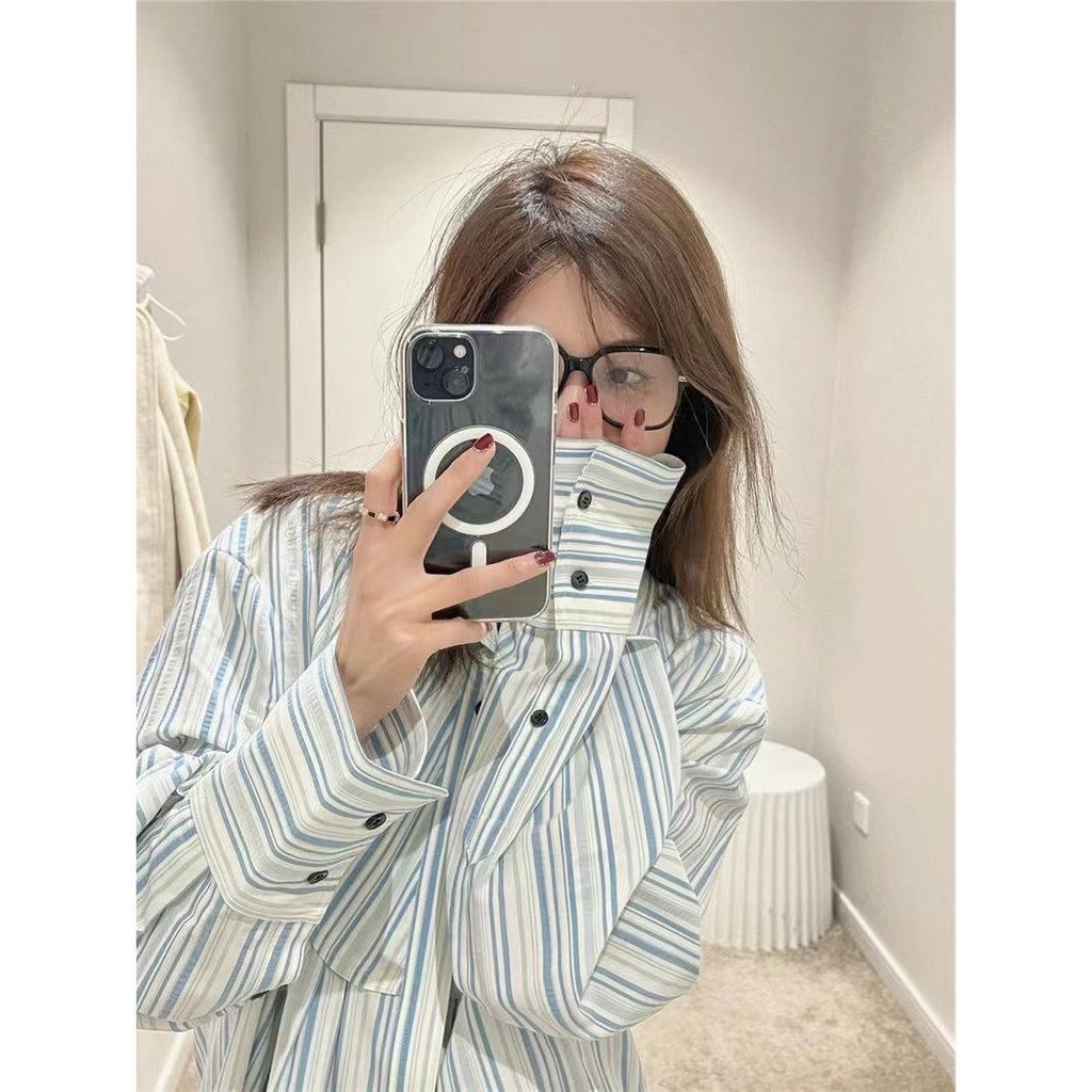 Áo Sơ Mi Kẻ Sọc Dáng Rộng Tay Dài Phong Cách Hàn Quốc Thời Trang Xuân Thu Hàng Mới 2022 Dành Cho Bạn Nữ