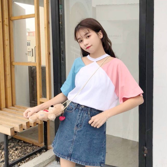 Áo Thun Lệch Vai Tay Ngắn Dáng Rộng Phong Cách Hàn Quốc Thời Trang Cho Nữ Áo phông Nữ NZ-TX-109