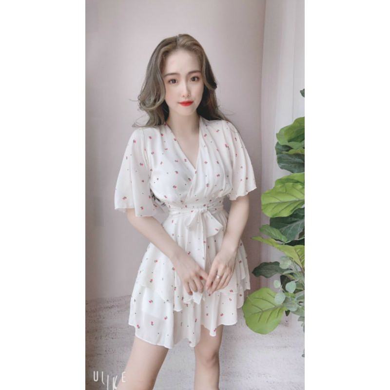 Jumpsuit ngắn voan hoa xinh xắn, bộ jum đùi thắt eo