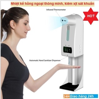 Máy đo thân nhiệt hồng ngoại thông minh kết hợp xịt rửa tay sát khuẩn cảm ứng tự động không tiếp xúc K10 Pro 2021