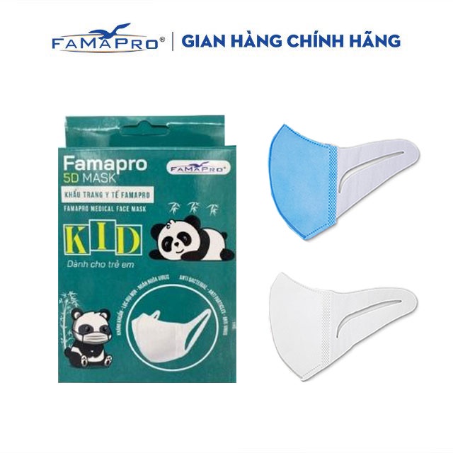 [5D BABY QUAI VẢI- THÙNG 100 HỘP- HỘP 10 CÁI] Khẩu trang y tế trẻ em kháng khuẩn 3 lớp Famapro 5D