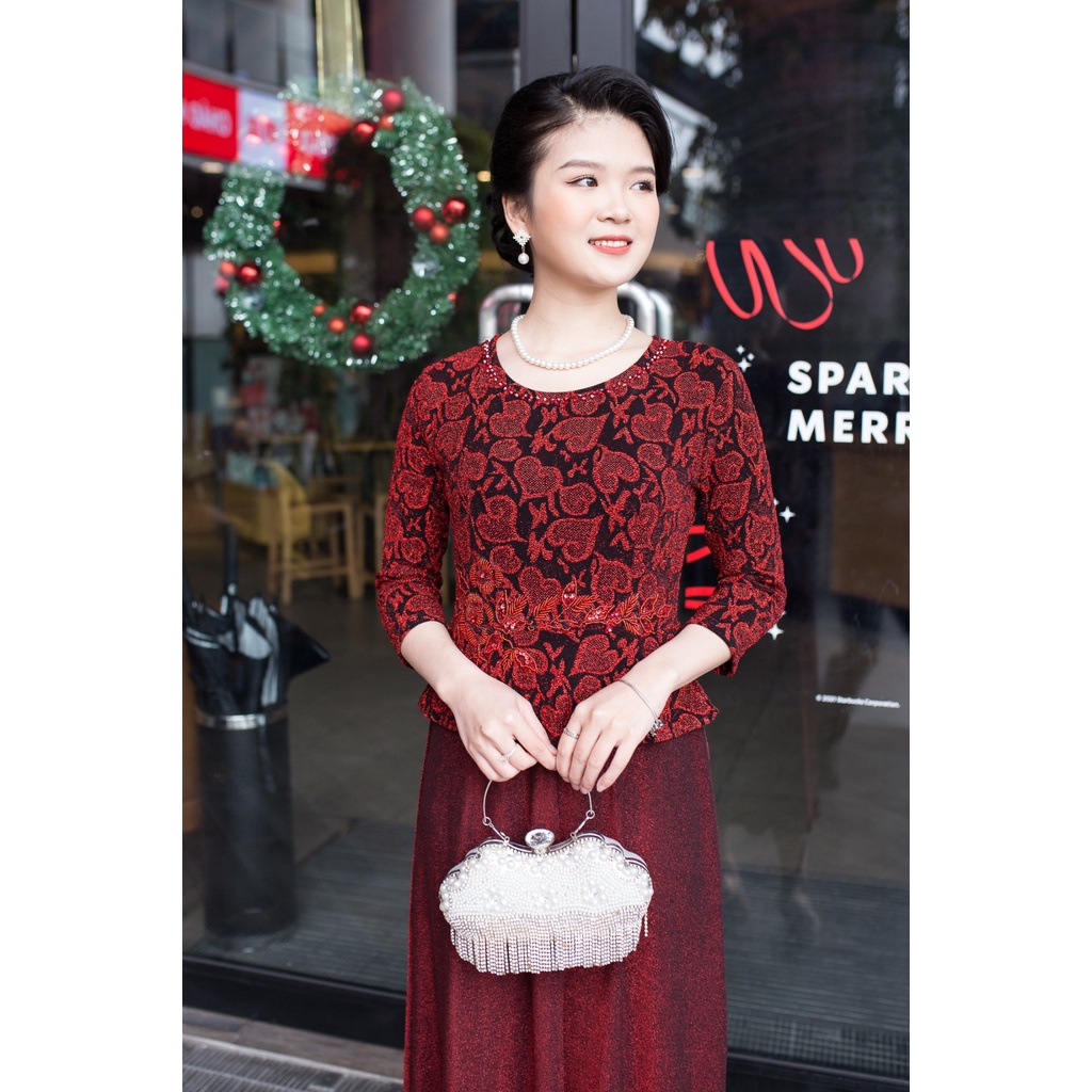 Váy đầm trung niên Ladyshop thời trang nữ thiết kế kết cườm cao cấp TK696