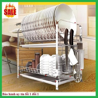 Kệ úp bát đĩa 2 tầng, chất liệu inox, kích thước 49x25x38cm( tặng kèm ống để dao đũa, thớt), Giá để bát tiện lợi
