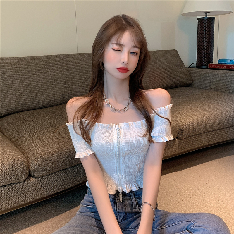 Women's t-shirt pleated shirt sexy waistline ulzzang feminine shape