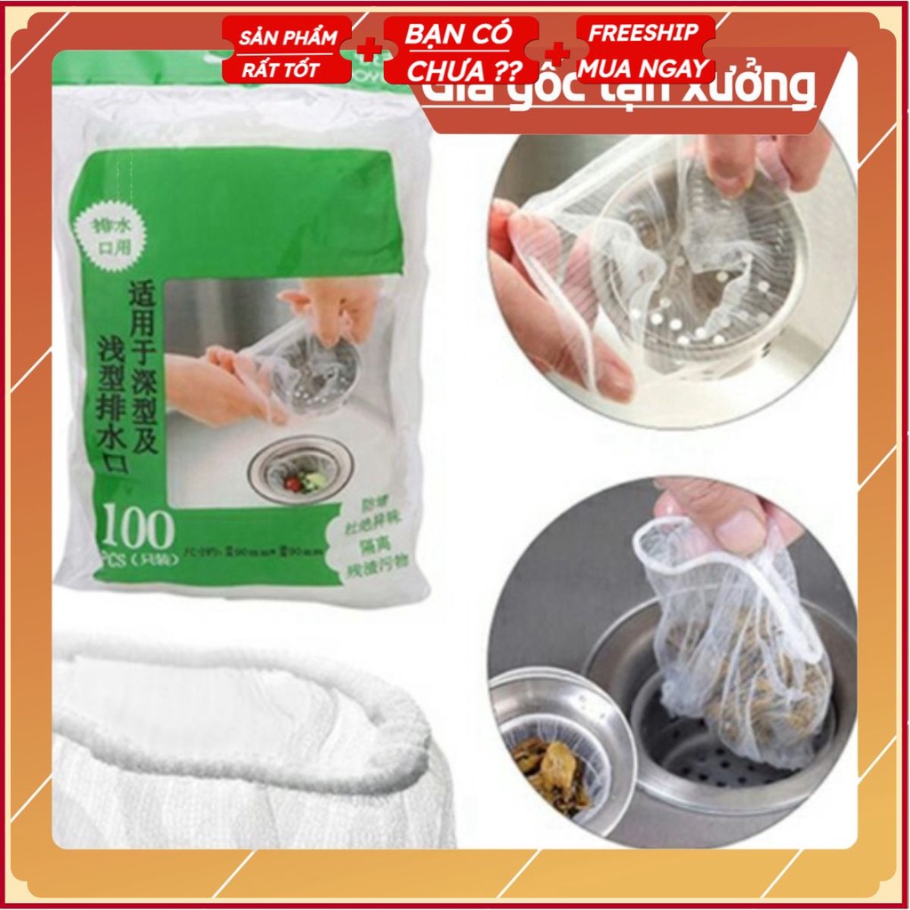 Sẵn hàng Bộ 100 Túi Lưới Lọc Rác Bồn Rửa Chén .