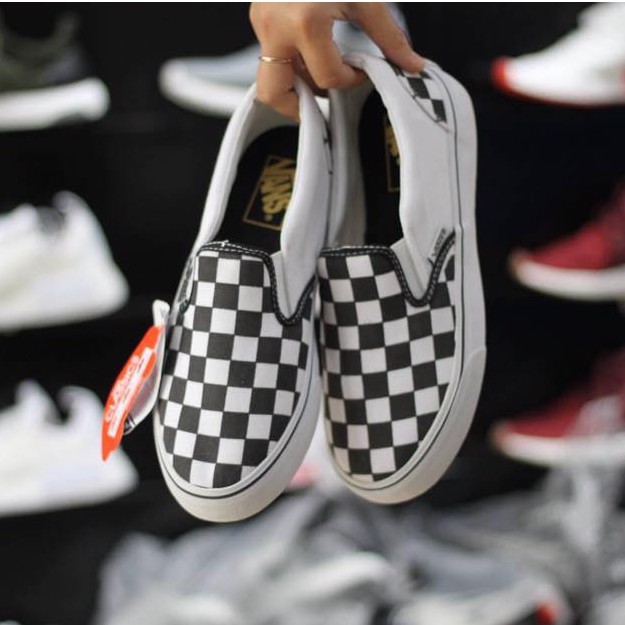 Giày Thể Thao Lười Caro Đen Trắng Nam Nữ