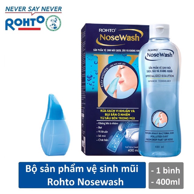 Bộ sản phẩm vệ sinh mũi cỡ lớn Rohto Nose Wash gồm 1 bình rửa và 1 chai dung dịch 400ml