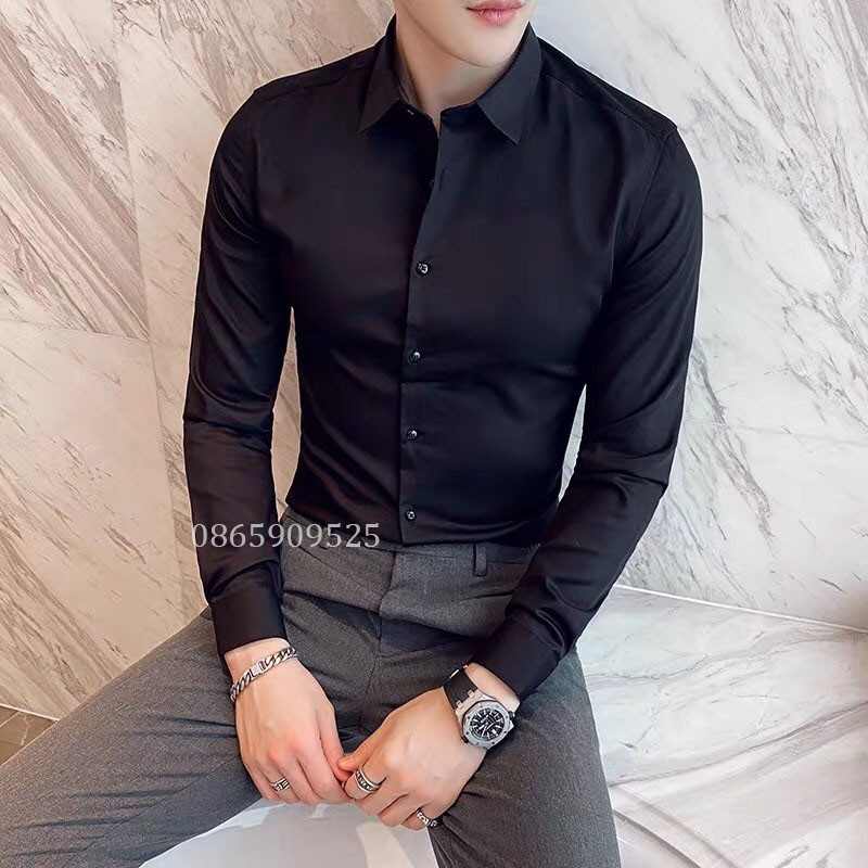 Áo Sơ Mi Nam Tay Dài  FREESHIP  Áo Sơ Mi Nam Trắng Đen Cổ Bẻ Cotton Lụa Không Nhăn Dáng Ôm Body Hàn Quốc