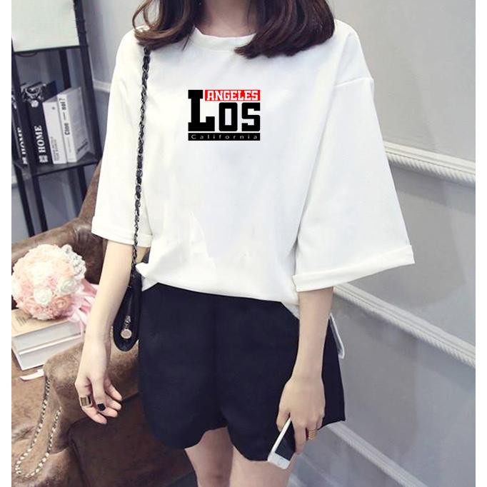 Áo thun tay lỡ Hàn Quốc form rộng in hình Los angeles vải dày mịn TEEWO160