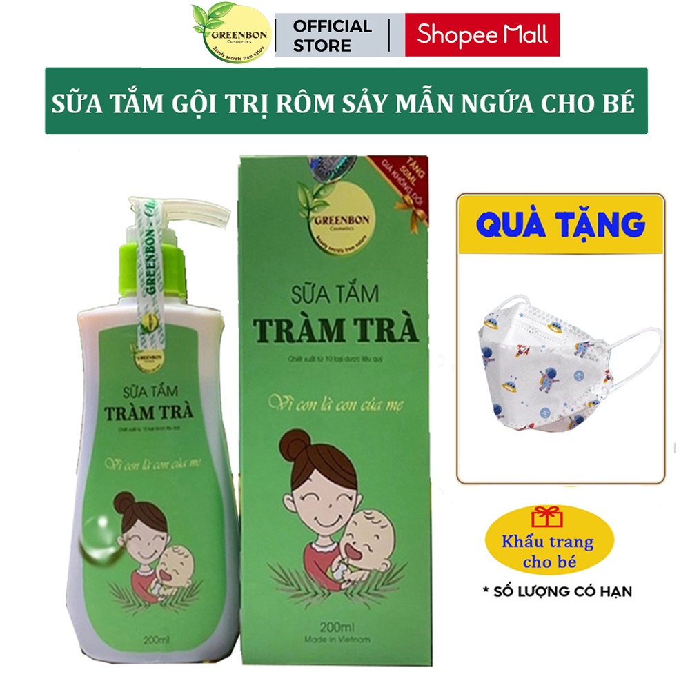 Sữa Tắm Gội Tràm Trà GreenBon Giảm Rôm Sảy &amp; Hăm Kẽ Vượt Trội 200ml an toàn cho trẻ sơ sinh &amp; em bé