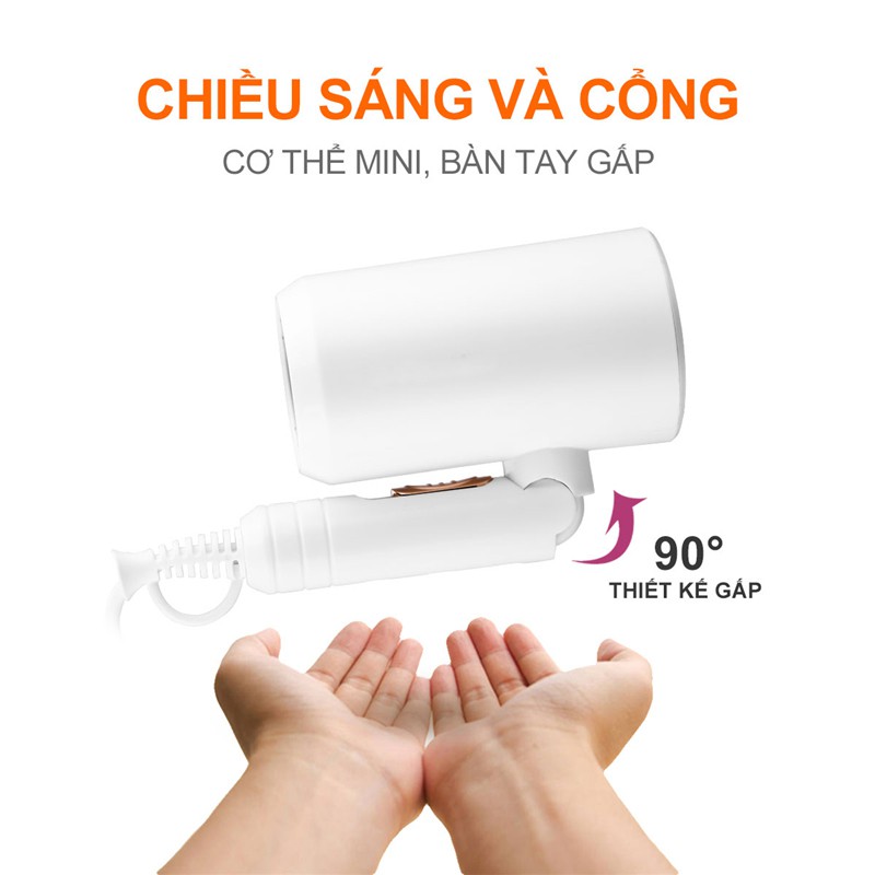 Máy Sấy Tóc CkeyiN Cf077 Mini Thổi Luồng Gió Mạnh Ion Âm Giúp Khô Nhanh 1200W