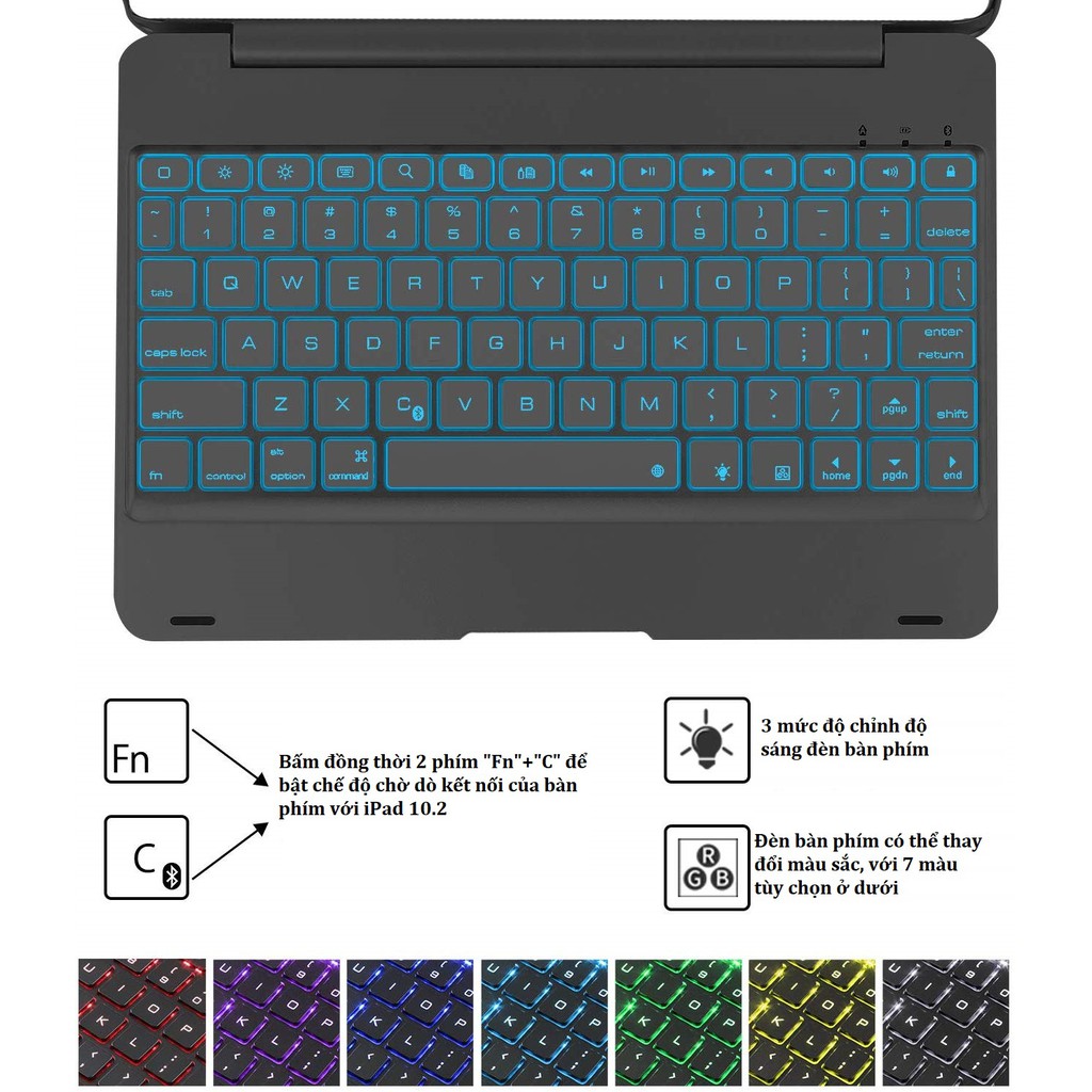 Bàn phím bluetooth F102 Wireless Keyboard cho iPad 10.2 (2019)