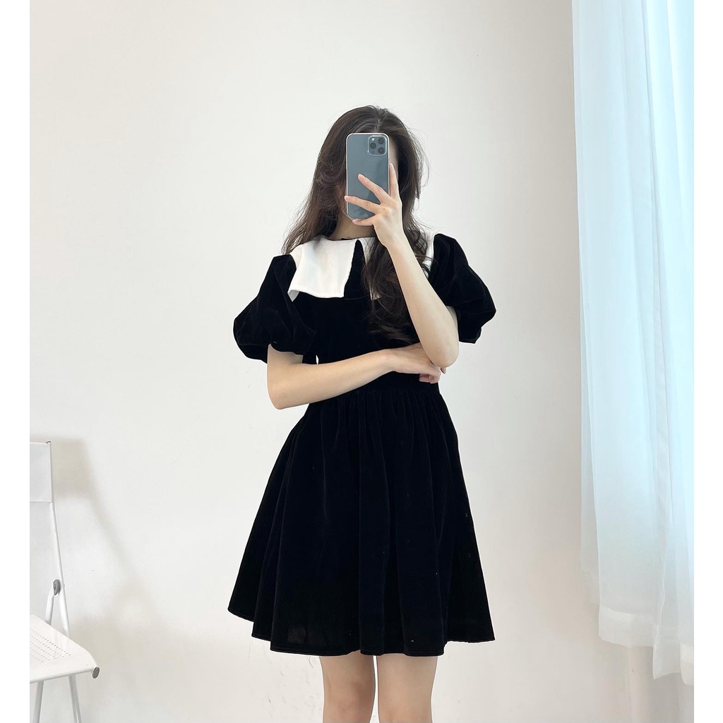 (FREESHIP) Đầm nhung cổ vạt vuông miho.house | BigBuy360 - bigbuy360.vn
