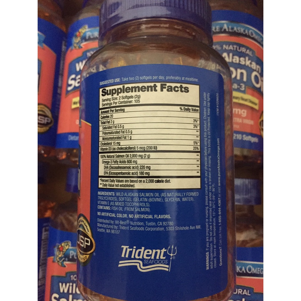 [Hàng Mỹ] Viên uống dầu cá hồi Pure Alaska Omega-3 Wild Alaskan Salmon Oil 1000mg 210 viên Date 05/2024 -USA Chính Hãng-